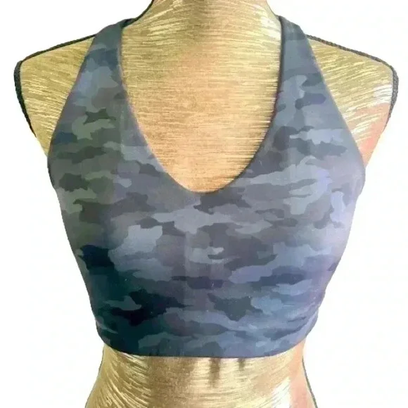 LULULEMON ATHLETICA GREY BLUE ARMY SAFARI SPORTS BRA SIZE S - Picture 1 of 11
